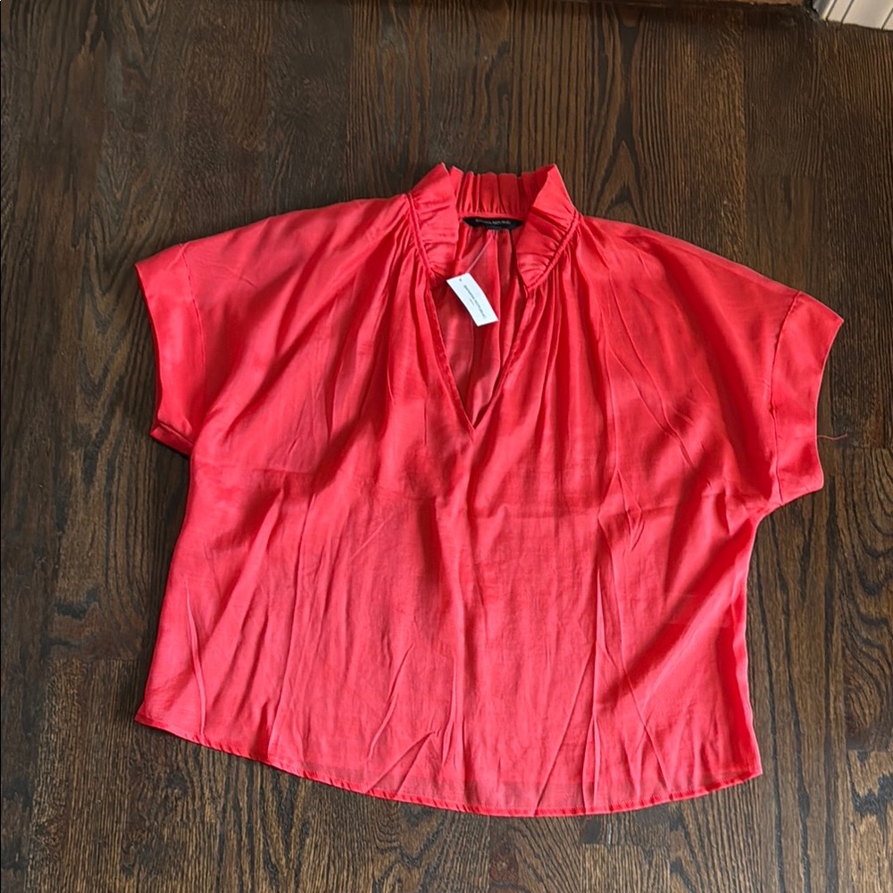 Banana Republic Red Boxy Blouse with Mandarin Collar
